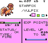 A screenshot of the stats screen of Vulpix at Level 5 in Pokemon Gold